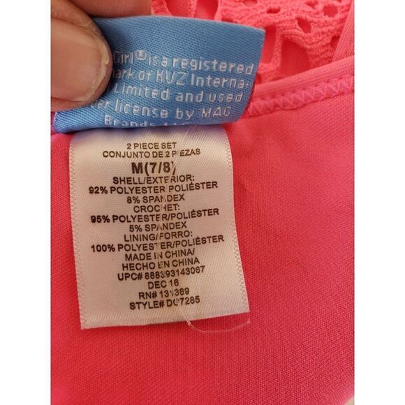 Girls Swimwear Crochet Overlay Pink Bikini Halter Style Top Medium NWT Clearance - Picture 6 of 6